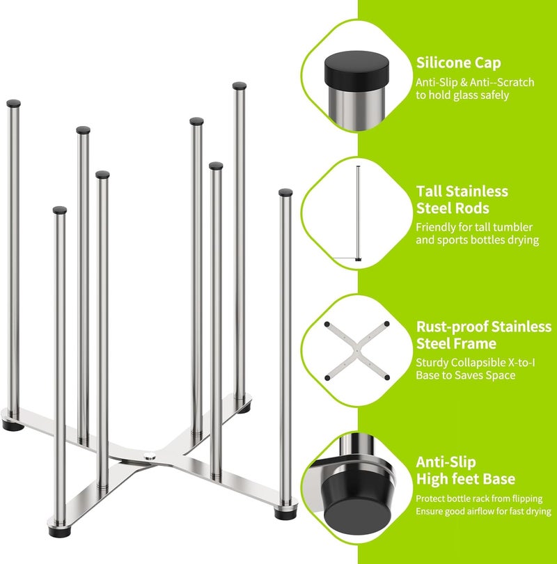 SHILFID Reusable Bag & Bottle Drying Rack, Baby Bottle Drying Rack, Collapsible Cup Drying Rack for Glass, Mugs -Stainless Steel Countertop Organizer - Image 5